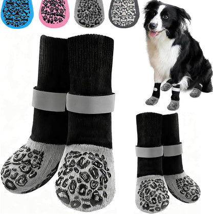 HeavenEye Anti Slip Dog Socks, Dog Paw Protectors Maximum Grip Prevent Licking Paws Slipping, Paw Protector for Hot & Cold Pavement Shoes Boots for Small Medium Large Senior Dogs(White Bone,L)