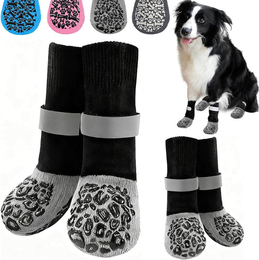 HeavenEye Anti Slip Dog Socks, Dog Paw Protectors Maximum Grip Prevent Licking Paws Slipping, Paw Protector for Hot & Cold Pavement Shoes Boots for Small Medium Large Senior Dogs(White Bone,L)