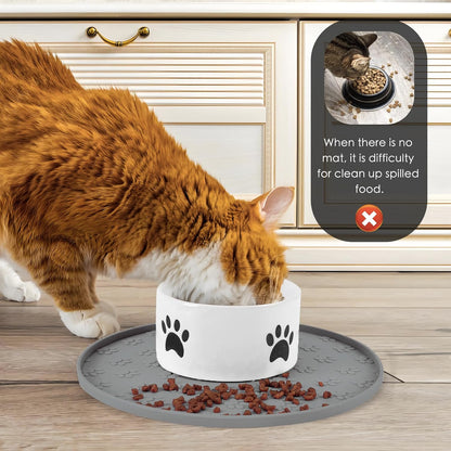Silicone Pet Food Mat - Waterproof Dog & Cat Feeding Mat with High Lip to Prevent Spills & Protect Floors, Black