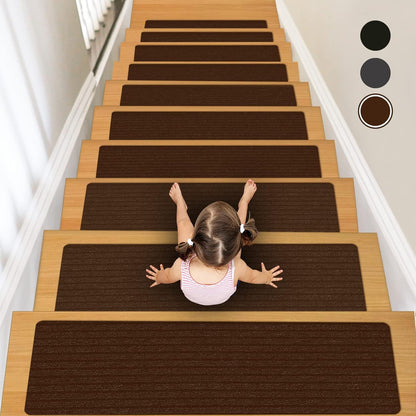 Stair Treads for Wooden Steps Carpet, Non-Slip Stair Runner Indoor Outdoor Stair Tread Mats Covers Pads, 19" x 31"Matching Landing Step Runner for Elders, Kids and Dogs (19" x 31", Black)