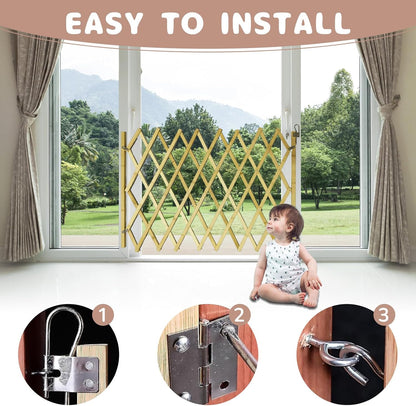 Expandable Wooden Dog Gate Indoor, Retractable Pet Fence Accordion Style, Freestanding Safety Barrier for Doorways, Patio, Garden – Fits Small to Large Dogs (Large)