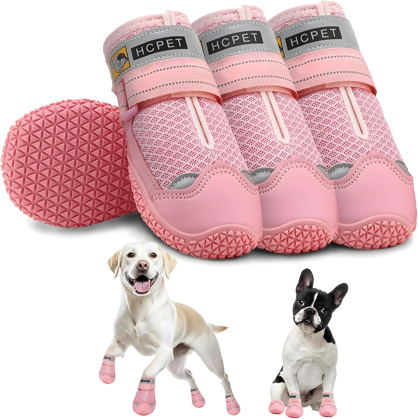 Hcpet Dog Shoes for Dogs, Dog Booties for Dogs, Anti-Slip Dog Boots & Paw Protectors for Hot Pavement Winter Snow Hiking with Reflective Straps Khaki Size 6, 4PCS