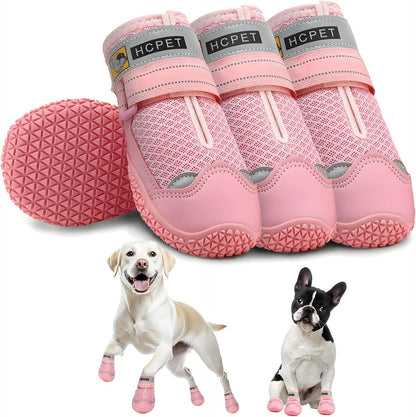 Hcpet Dog Shoes for Dogs, Dog Booties for Dogs, Anti-Slip Dog Boots & Paw Protectors for Hot Pavement Winter Snow Hiking with Reflective Straps Khaki Size 6, 4PCS