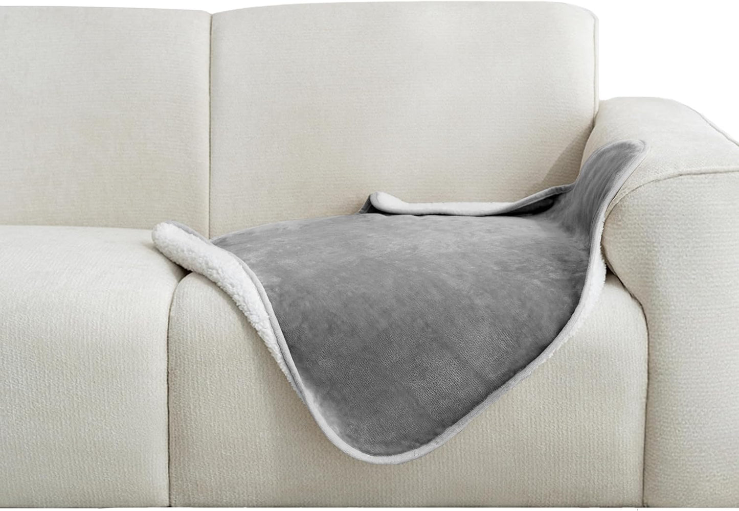 gogobunny Waterproof Blanket for Bed Couch Sofa, Liquid Pee and Fur Proof Pet Blanket for Dog Puppy Cat, Reversible Sherpa Fleece Throw Blanket Furniture Cover Protector (Grey, 50x60 inches)