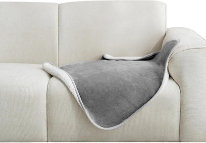 gogobunny Waterproof Blanket for Bed Couch Sofa, Liquid Pee and Fur Proof Pet Blanket for Dog Puppy Cat, Reversible Sherpa Fleece Throw Blanket Furniture Cover Protector (Grey, 50x60 inches)