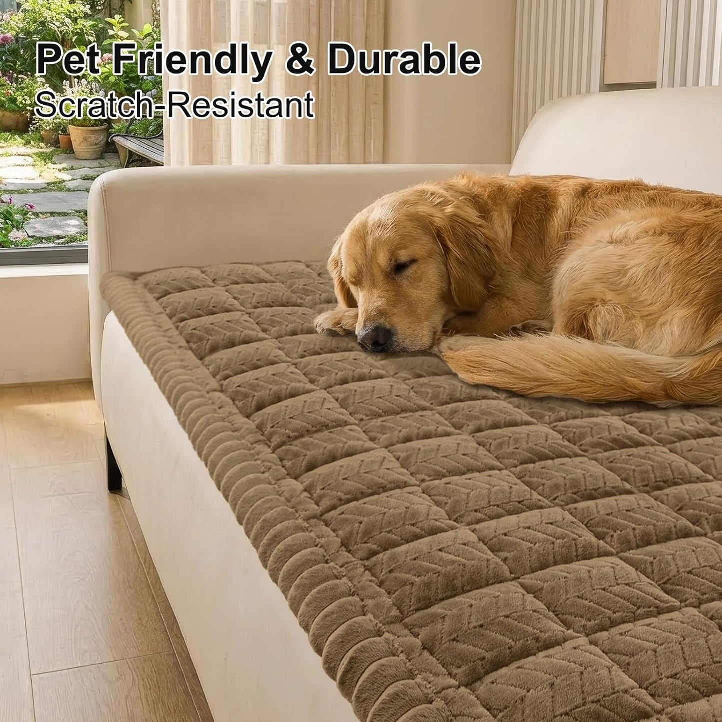 Smiry Non Slip Couch Covers for Dogs, Fuzzy Pet Couch Covers for 2-3 Cushion Sofa Pet Friendly, Soft Sofa Slipcovers Cushion Furniture Protector Washable (Beige, 27.6" x 59")