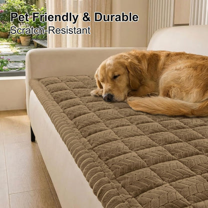 Smiry Non Slip Couch Covers for Dogs, Fuzzy Pet Couch Covers for 2-3 Cushion Sofa Pet Friendly, Soft Sofa Slipcovers Cushion Furniture Protector Washable (Beige, 27.6" x 59")