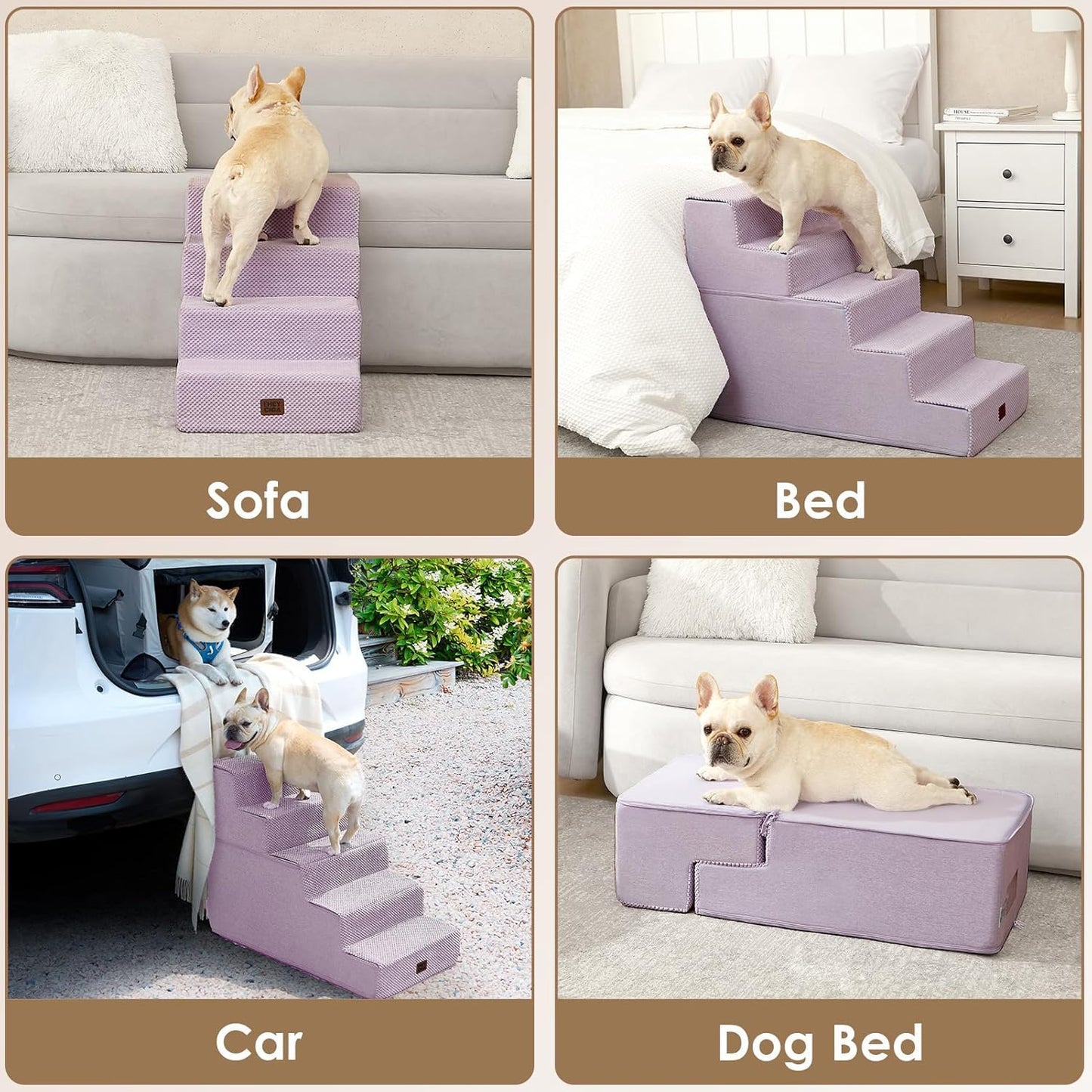 EHEYCIGA Dog Stairs for High Bed 22.5" H, 5-Step Dog Steps for Bed, Pet Steps for Small Dogs and Cats, Non-Slip Balanced Pet Ramp Indoor, Grey