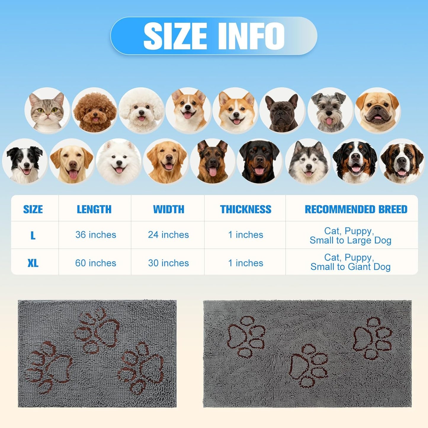 EXPAWLORER Dog Door Mat for Muddy Paws - Highly Absorbent Microfiber Pet Rug, Quick Dry Chenille Dog Runner Rug Indoor Outdoor, Non-Slip Entryway Carpet Washable Mud Mat for Dogs, Brown 60"x30"