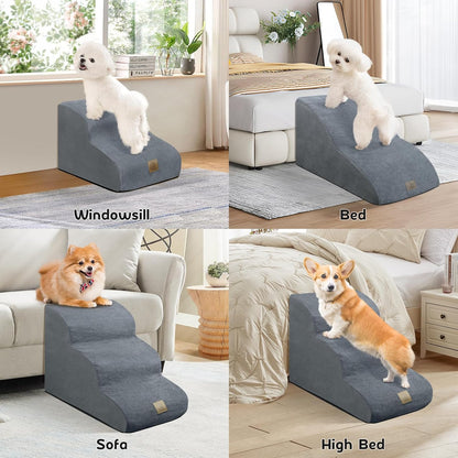 Mestuel 2-Tiers Extended Dog Stairs Steps for Couch Sofa, Dog Stairs for Small Dogs, Pet Stairs Ramp Ladder Friendly to Small Old Joint Injury Dogs Cats,Non-Slip & Washable,Blue