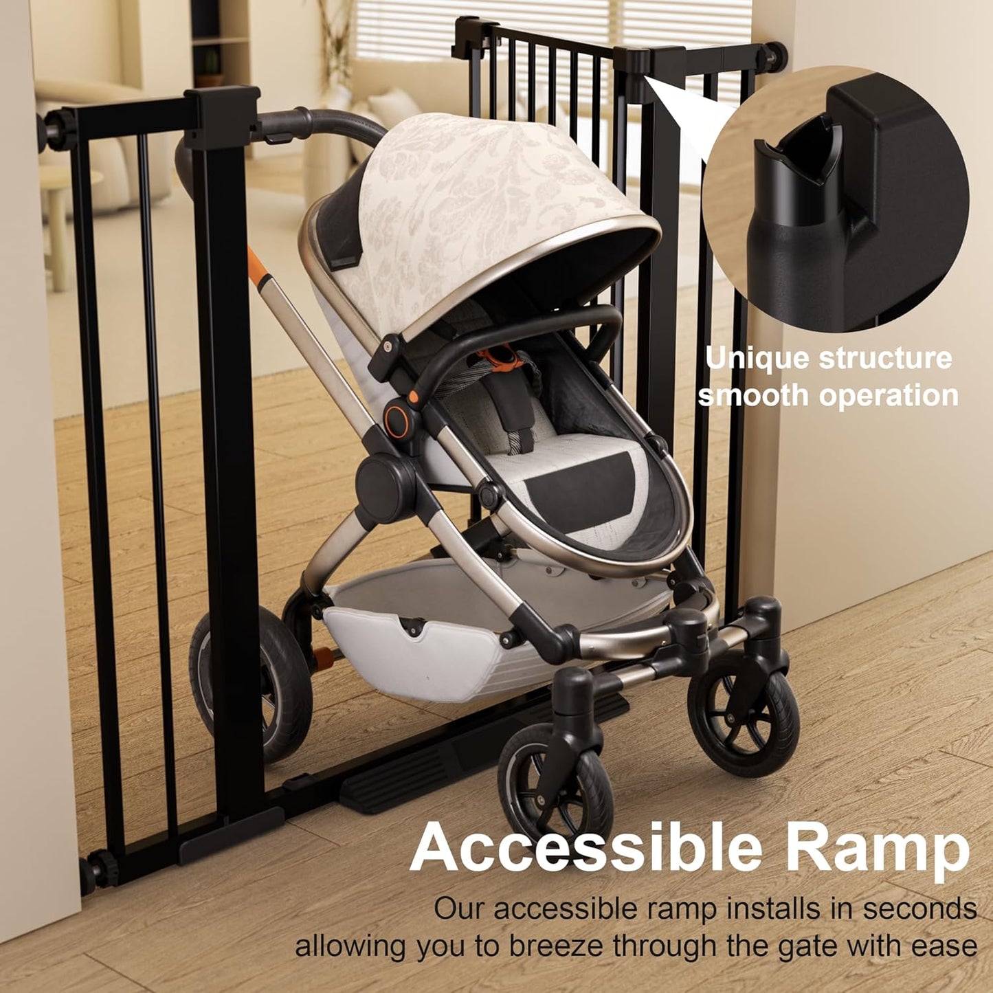29-42 inches Metal Baby Gate for Stairs/Doorways, 30 inches Tall Pressure Mounted Pet Gates, Auto-Close Child Safety Gate, No Drilling Easy Walk-Through Dog Gate Indoor, Black