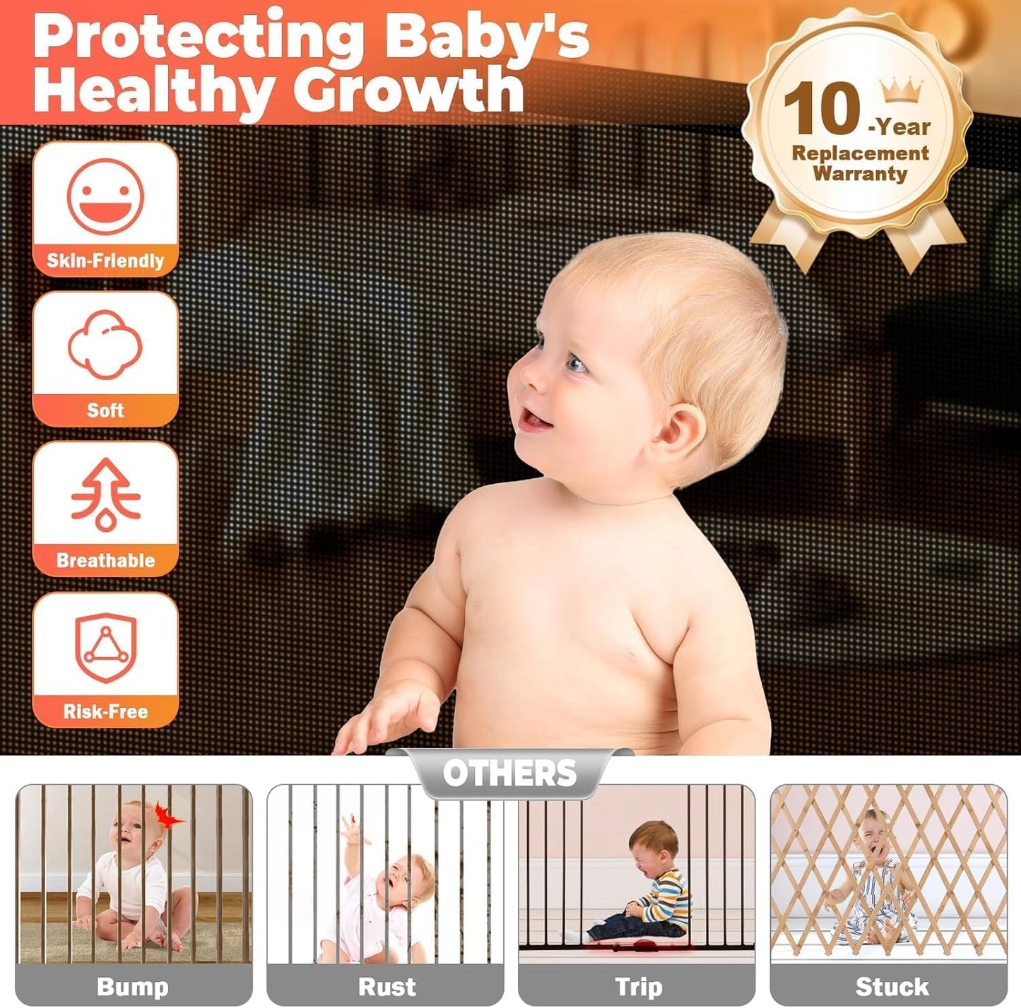 19.7ft Retractable Baby Gates Dog Gate - 236" Extra Wide Expandable Child Safety Gate,37" Tall Toddler Pet Mesh Gate with Reinforced Strips for Doorways,Stairs,Hallways,Outdoor & Indoor Large Openings