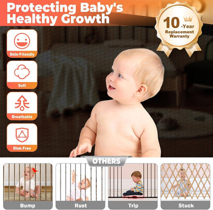 19.7ft Retractable Baby Gates Dog Gate - 236" Extra Wide Expandable Child Safety Gate,37" Tall Toddler Pet Mesh Gate with Reinforced Strips for Doorways,Stairs,Hallways,Outdoor & Indoor Large Openings