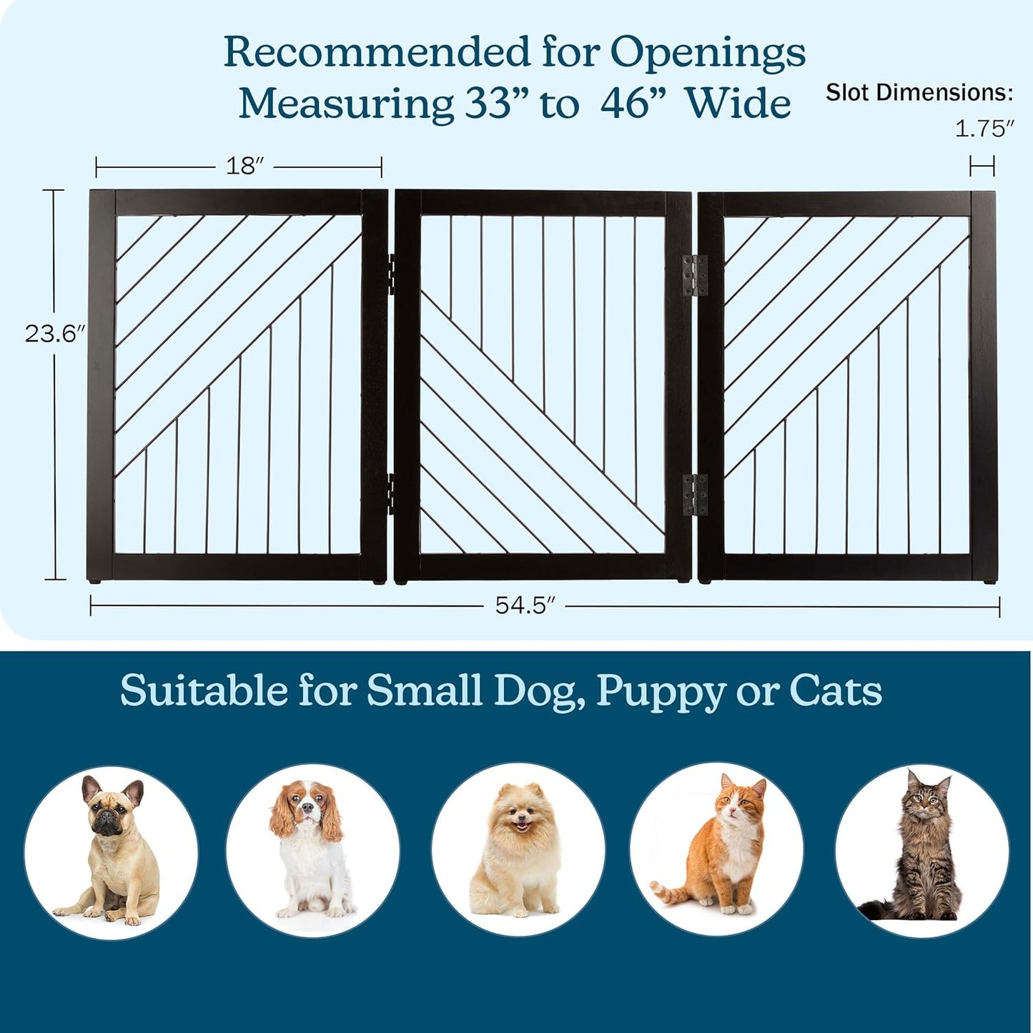 Pet Gate - 3-Panel Indoor Folding Dog Gate for Stairs or Doorways - 54x24-Inch Freestanding Pet Fence for Cats and Dogs by PETMAKER (Black)