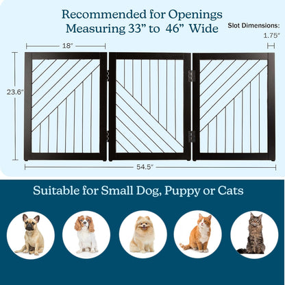 Pet Gate - 3-Panel Indoor Folding Dog Gate for Stairs or Doorways - 54x24-Inch Freestanding Pet Fence for Cats and Dogs by PETMAKER (Black)