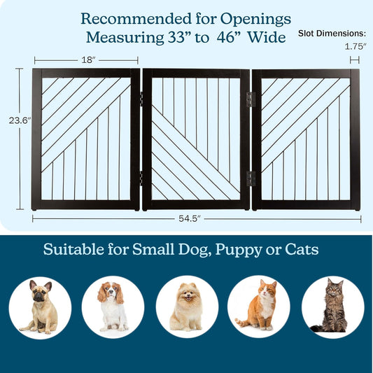 Pet Gate - 3-Panel Indoor Folding Dog Gate for Stairs or Doorways - 54x24-Inch Freestanding Pet Fence for Cats and Dogs by PETMAKER (Black)