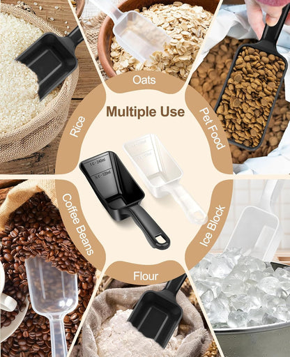 2-Pack Dog Food Scoop 1 Cup, Plastic Pet Food Measuring Scoop With Measuring Lines (1/2 & 1 Cup Markings) for Dogs, Cats, Fish, Bird（Transparent