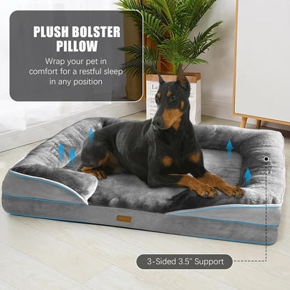 Spotted Play Orthopedic Dog Bed with Sides - Dog Sofa Beds for Medium Dogs, Supportive Foam Pet Couch Bed with Washable Removable Cover, Waterproof Lining and Non-Slip Bottom, Grey - M