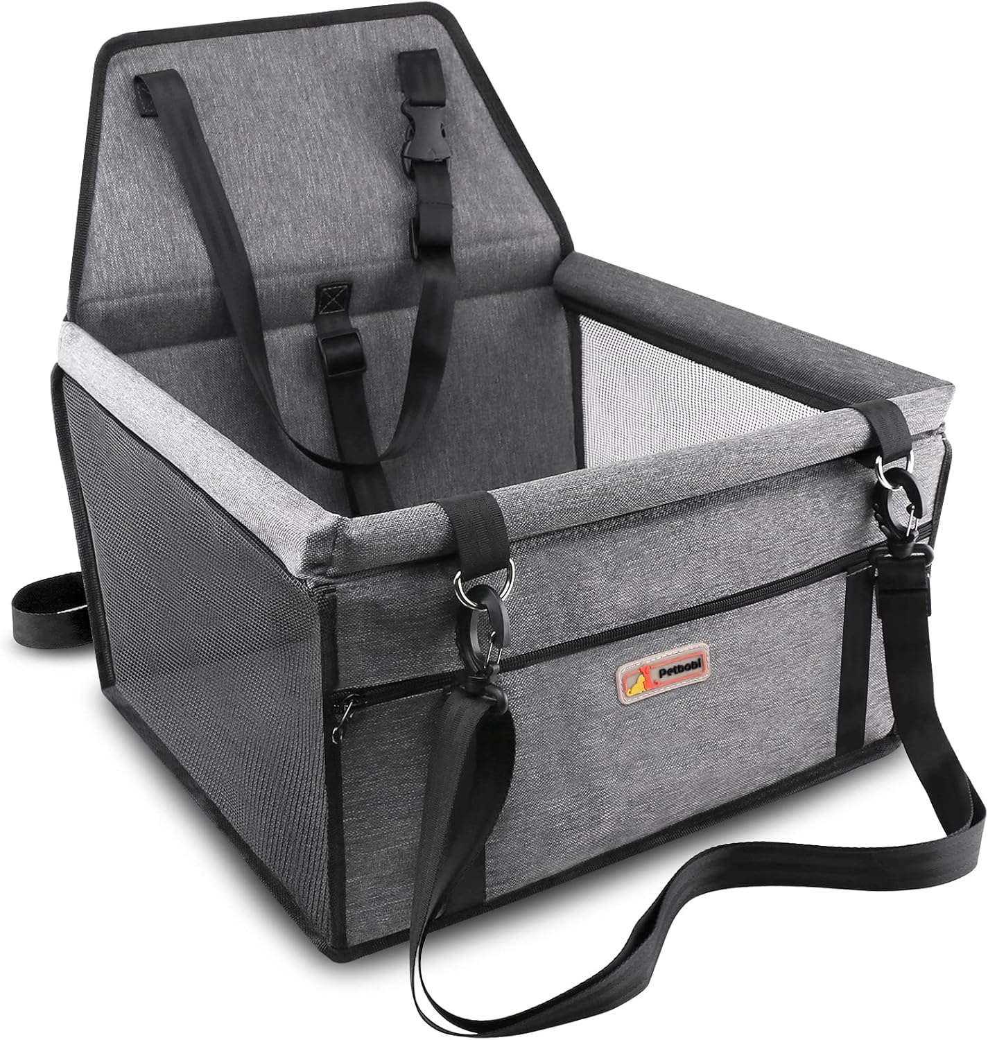 Petbobi Small Dog Car Seat, Dog Car Booster Seat for Small Medium Dogs 5-15 lbs, Foldable Front Seat Safety with Sturdy PVC Tube Frame, Breathable Mesh, Grey