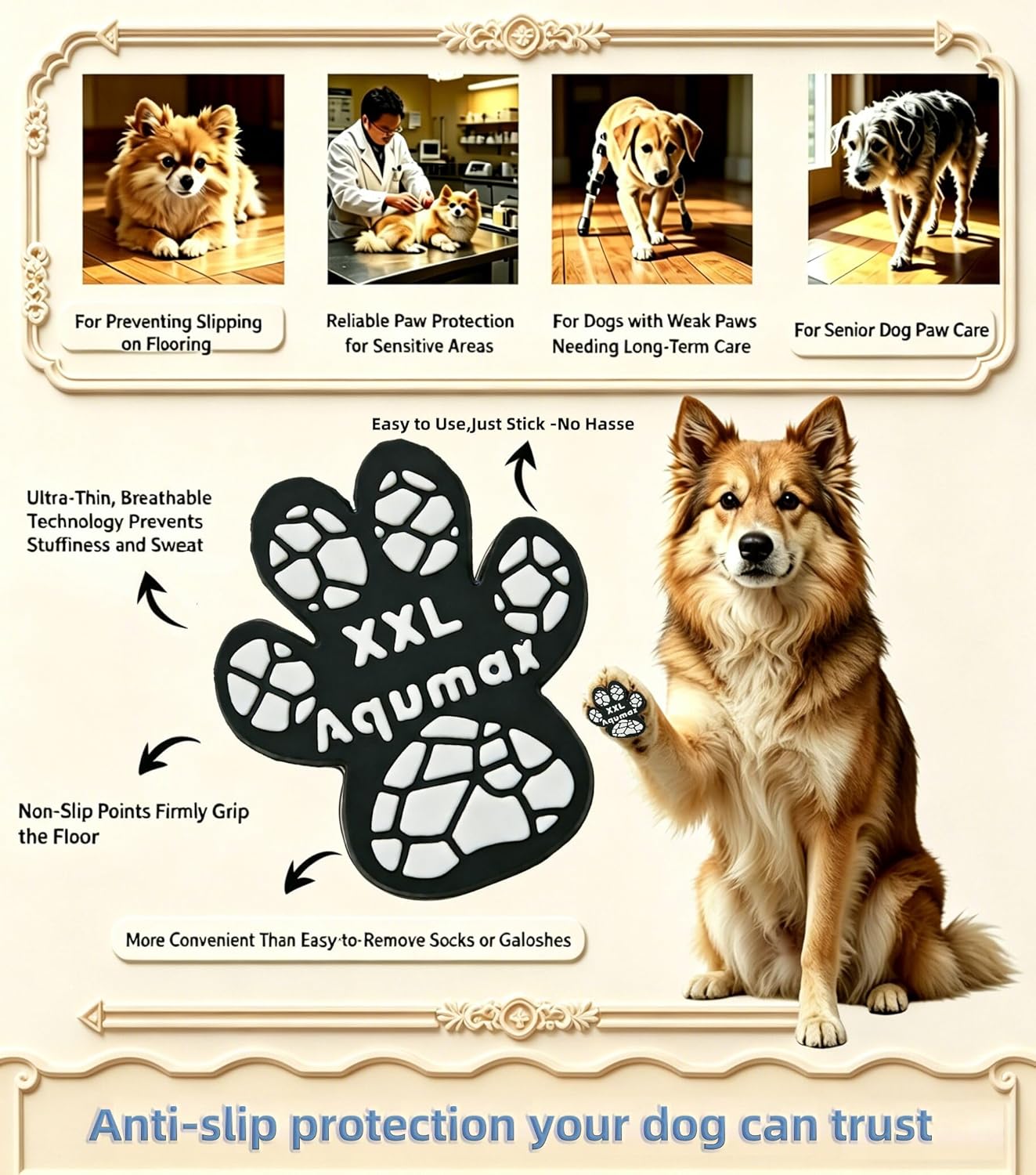 Dog Paw Protector Traction Pads for Dogs,Paw Pads for Hot Pavement,Stronger Self Adhesive Toe Grips for Senior Dogs to Prevent Slipping on Hardwood Floors 16 Sets (64 pcs) L