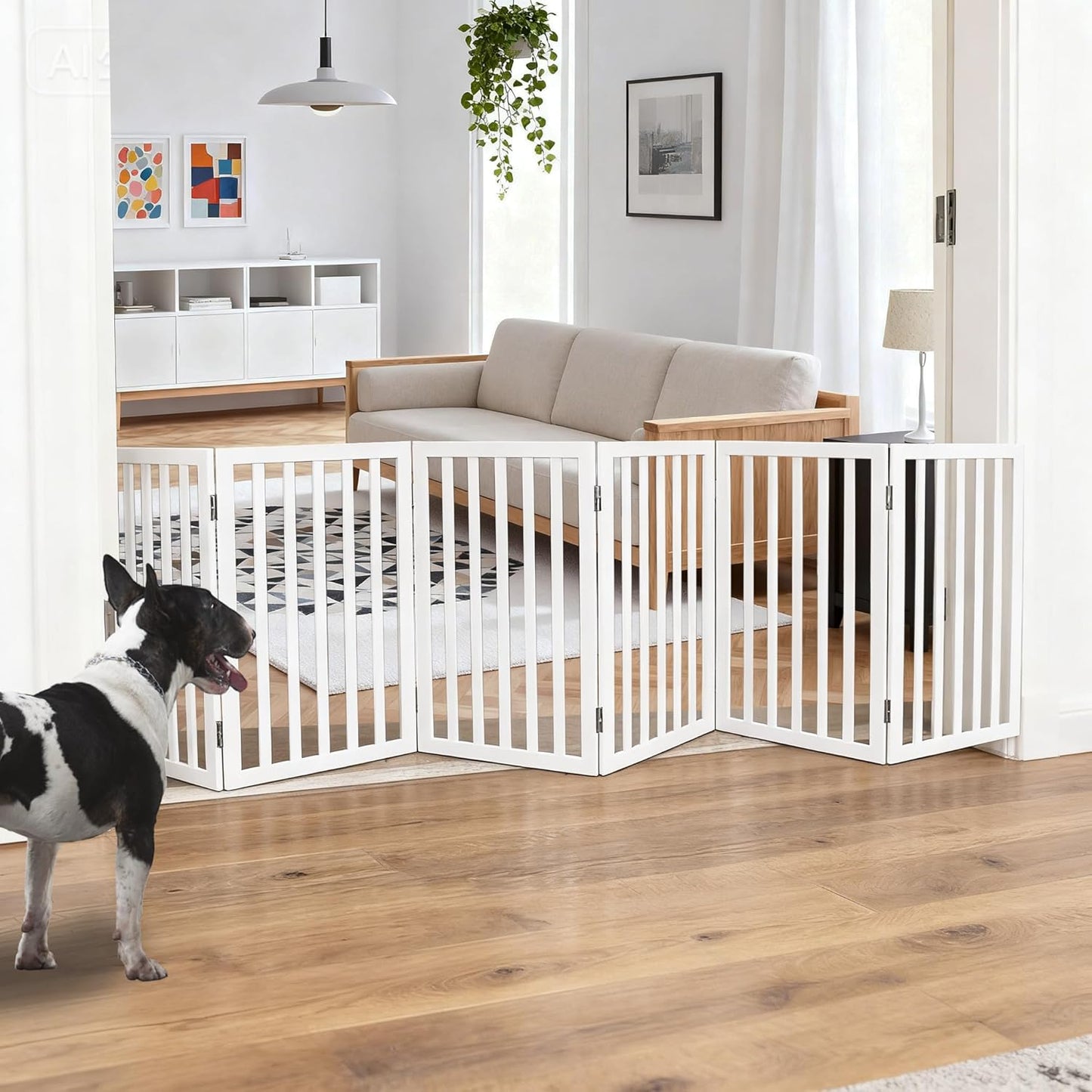 ZJSF Freestanding Indoor Dog Gate for House Foldable Wood Brown Puppy Gate for Doorways Pet Gate for Stairs Extra Wide Pet Fence 24" Height 2 Panels
