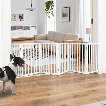 ZJSF Freestanding Indoor Dog Gate for House Foldable Wood Brown Puppy Gate for Doorways Pet Gate for Stairs Extra Wide Pet Fence 24" Height 2 Panels