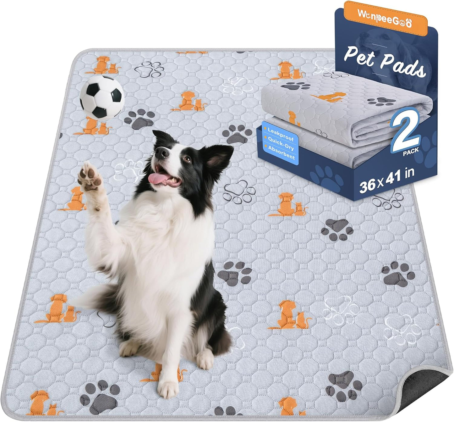 WanpeeGoo Washable Pee Pads for Dogs, 4 Pack Absorbent Reusable Training Dog Pads Pet Puppy Pads, Non-Slip Potty Pads for Whelping, Playpen, Crate, Bed, Grey 18"x24"