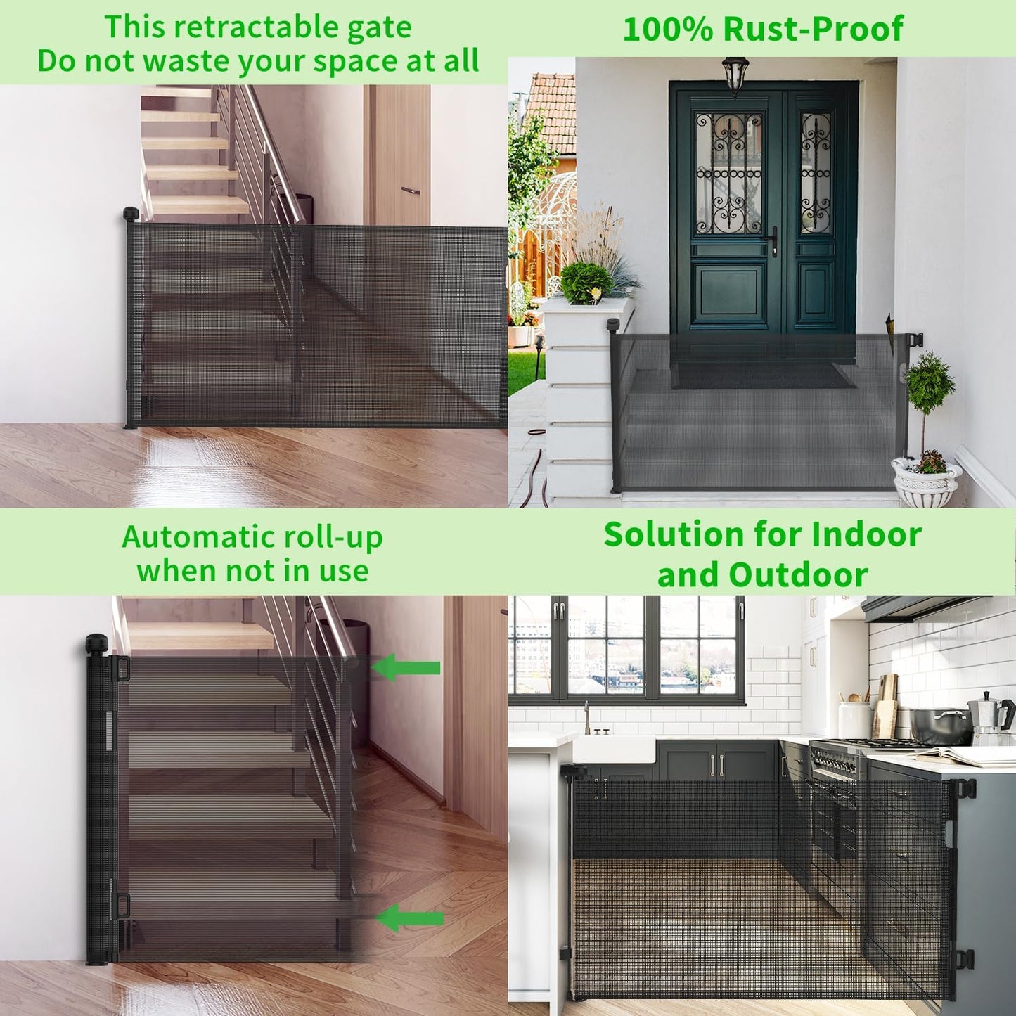 Upgraded Retractable Baby Gate for Stairs, 33"Tall Expands 71"Wide Ideal Safety Solution Dog Gate for Stairs Doorways Hallways Indoor/Outdoor Mesh Baby Gate Retractable Screen Door(Black,86CMx180CM)
