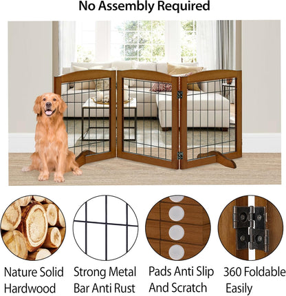 LZRS 2-Panel Freestanding Foldable Wood Dog Gate – Solid Wood & Steel Wire, Chew-Resistant Pet Barrier for Indoor Use, Ideal for Small to Medium Dogs, White