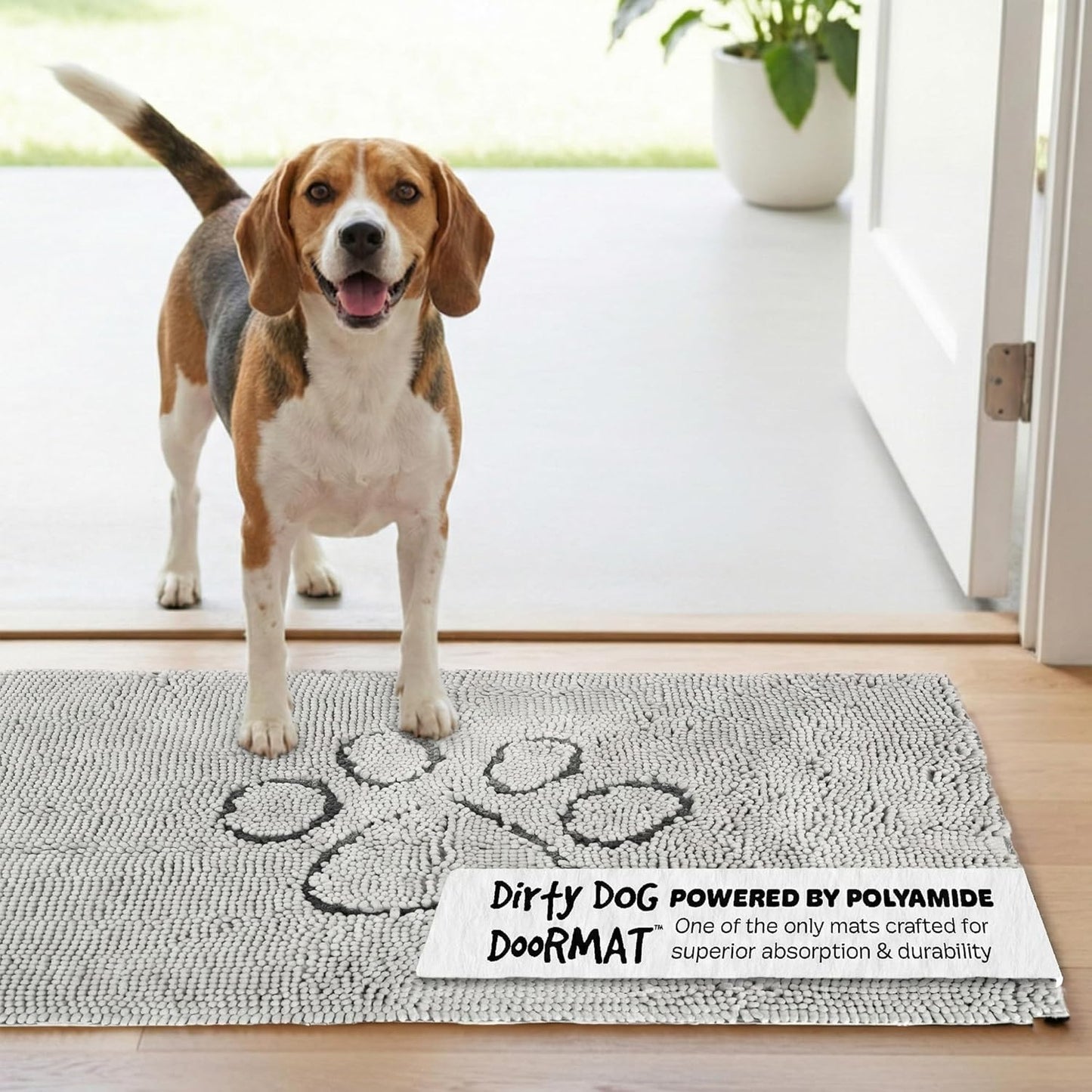Dog Gone Smart Dirty Dog Doormat - Fast Drying Rug with Super Gripper Backing for Clean Floors - Super Absorbent and Machine Washable Mat for Muddy Paws - Grey