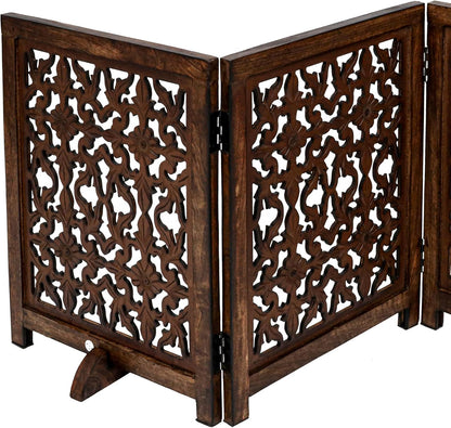 Freestanding Pet Gate for Dogs, Foldable Wooden Dog Gate for House, Indoor Dog Gate for Stair, Doorway, House Design Gates for Dogs Indoor, 72 Inch Wide, (18" x4 Panels 72 inch), Burnt Finish