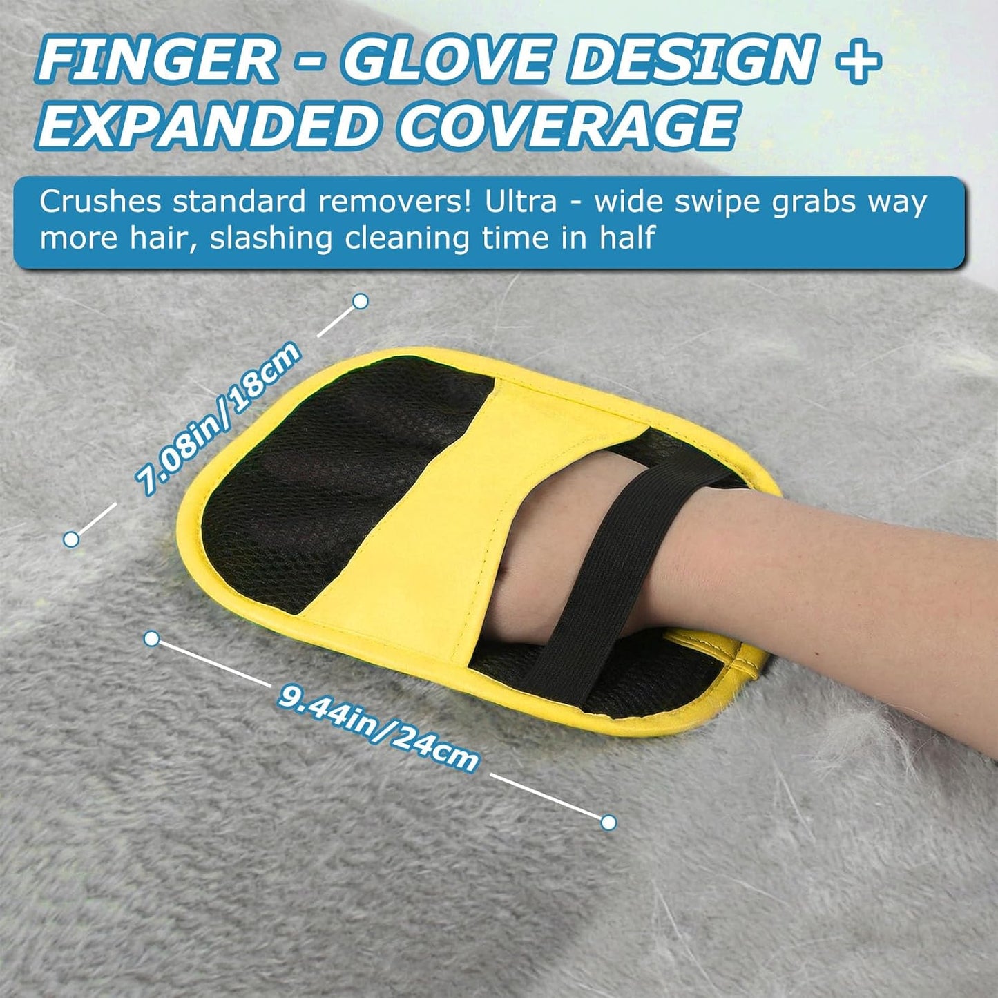2-Pack Pet Hair Remover Gloves, Electrostatic Cat and Dog Hair Removal Gloves for Furniture, Car Interiors, Bedding, Reusable Cleaning and Grooming Mitts