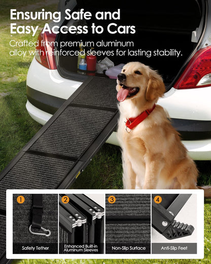Folding Dog Ramp for Car SUV Truck, 17.3" x 71" Portable Pet Ramp for Large Dogs, Lightweight Non-Slip Dog Car Ramp, Sturdy Dog Ramp for Cars and High Beds, Easy to Carry and Store