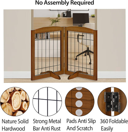 LZRS 2-Panel Freestanding Foldable Wood Dog Gate – Solid Wood & Steel Wire, Chew-Resistant Pet Barrier for Indoor Use, Ideal for Small to Medium Dogs, White
