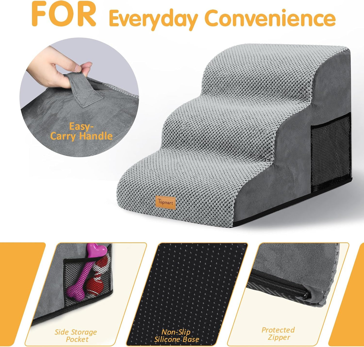 Topmart High Density Extended Foam Dog Ramp&Steps 2 Tiers,11.8" High,Non-Slip Dog Stairs,Soft Foam Pet Ladder with Removable Cover,Best for Injured,Older Cats,Pets with Joint Pain