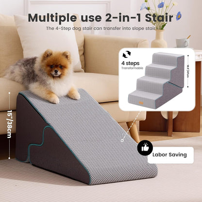 Gardner Pet Dog Stairs for Small Dogs 18.5" H, 4-Step Extra Wide Dog Steps for Bed, Pet Stairs for Bed and Couch with Durable Non-Slip Waterproof Fabric Cover and Soft Foam, Navy