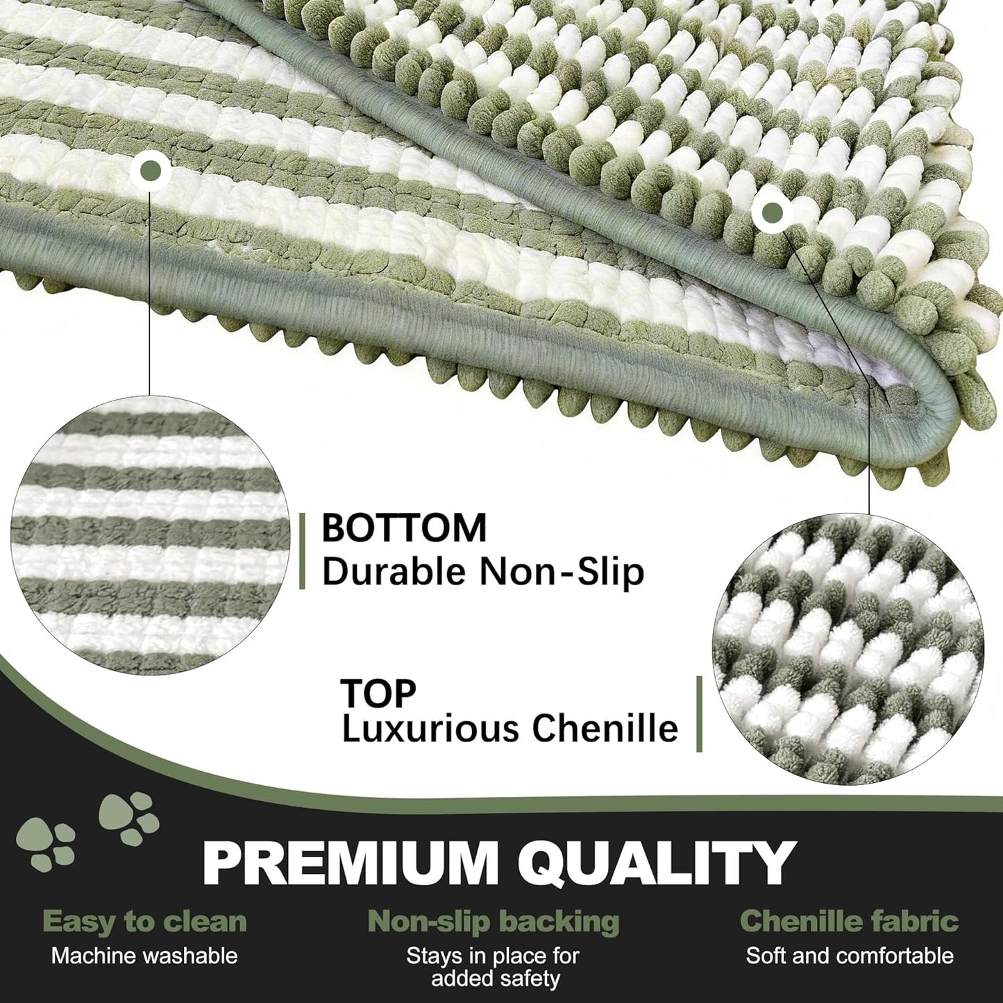pobopobo Dog Door Mat for Muddy Paws - Absorbent & Washable Chenille Rug, Non-Slip Dirt Trapper for Indoor Outdoor Entryway, Quick Dry Pet Mat for Muddy Dogs (Striped Gray-Blue&White, 24" x 16")