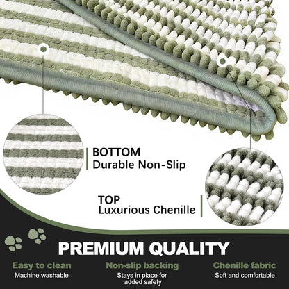 pobopobo Dog Door Mat for Muddy Paws - Absorbent & Washable Chenille Rug, Non-Slip Dirt Trapper for Indoor Outdoor Entryway, Quick Dry Pet Mat for Muddy Dogs (Striped Gray-Blue&White, 24" x 16")