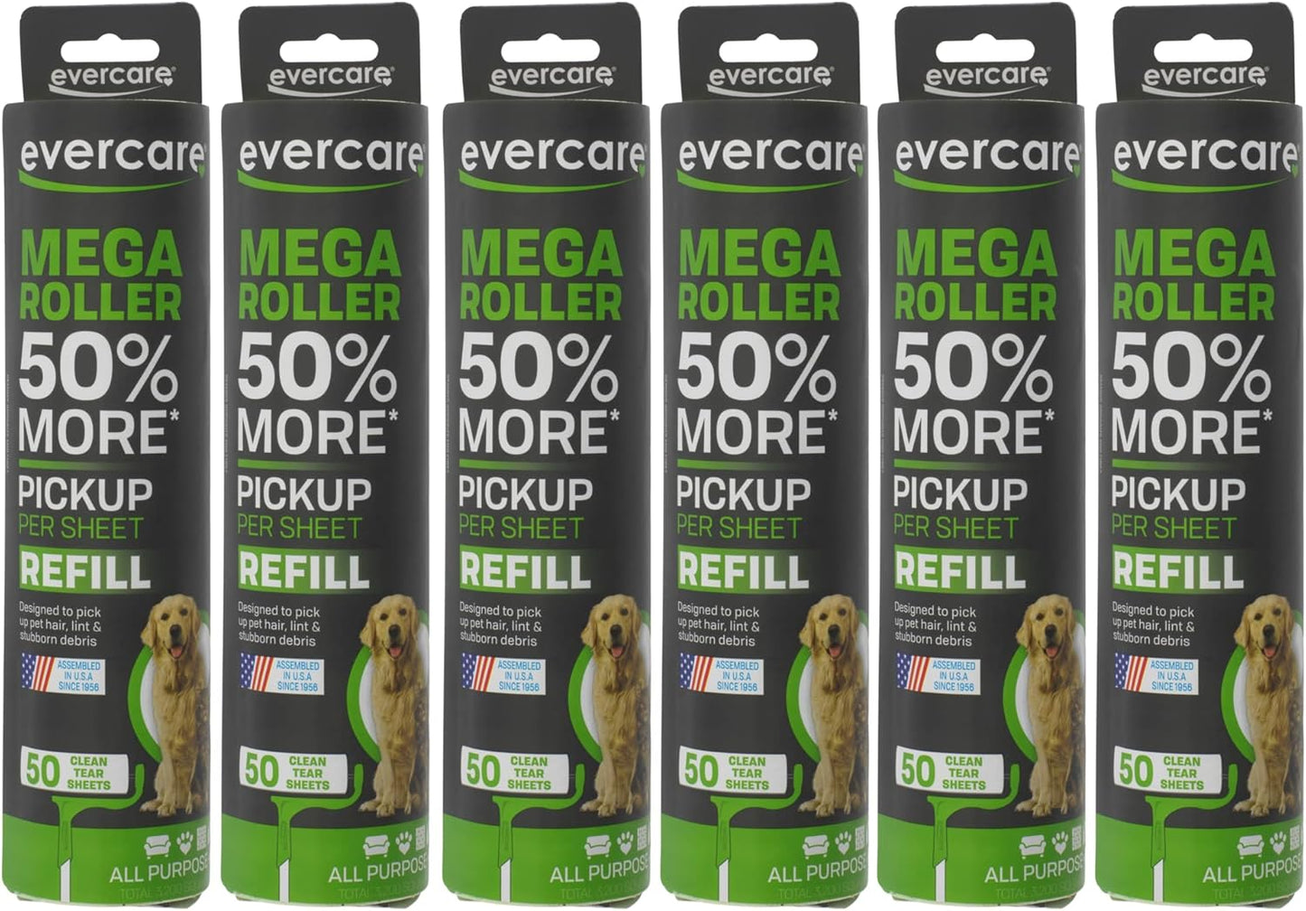 Evercare 10-Inch Mega All-Purpose Pet Hair Lint Roller Refill, 50 Sheets – Sticky Roller for Pet Hair, Cat & Dog Hair Remover, Lint Remover, Pet Hair Remover for Furniture, Clothing & Cars