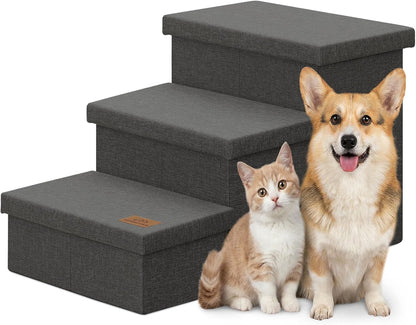 Zerbuger Wider Dog Ramp for High Bed with Storage 18" H, Foldable Dog Stairs for Small Medium Large Older Senior Animal, Sturdy Dog Step for Climbing Bed or Couch, Arthritis-Friendly (Gray, No Condo)
