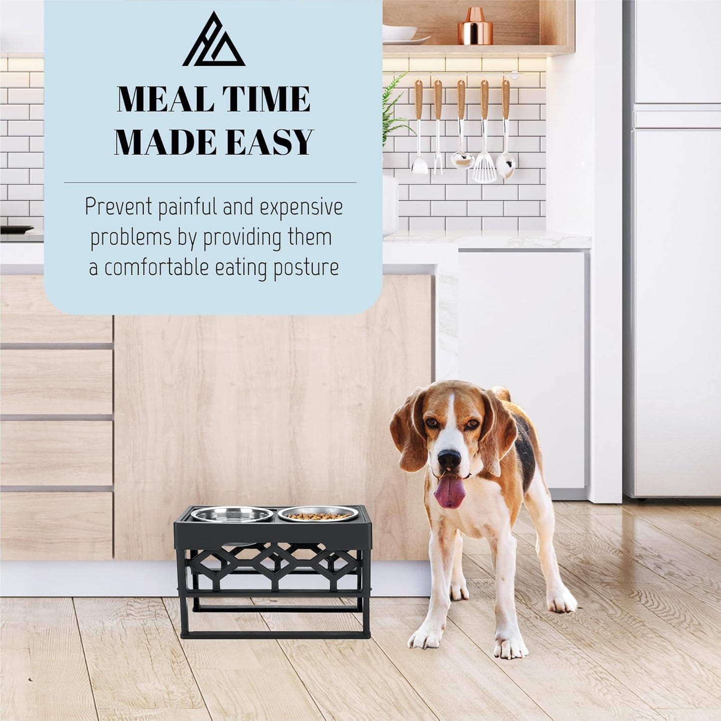 AVERYDAY Elevated Dog Bowls, 4 Height Adjustable Stand for Medium and Large Dogs, Raised Dog Feeder Holder with 2 Stainless Steel Food and Water Bowls, Anti-Slip Base Tall Feeding Station