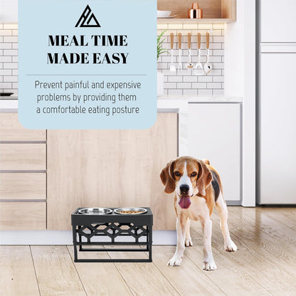 AVERYDAY Elevated Dog Bowls, 4 Height Adjustable Stand for Medium and Large Dogs, Raised Dog Feeder Holder with 2 Stainless Steel Food and Water Bowls, Anti-Slip Base Tall Feeding Station