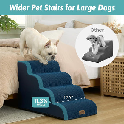 COZY KISS Dog Stairs for Small Dogs 15.7" H, Curved Dog Step for Puppy, Older Cat, Medium Pet Ramp for Sofa, Couch or Chair, Ladder with High Density Foam, 3 Step, 15.7x22.4x15.7 inch, Beige