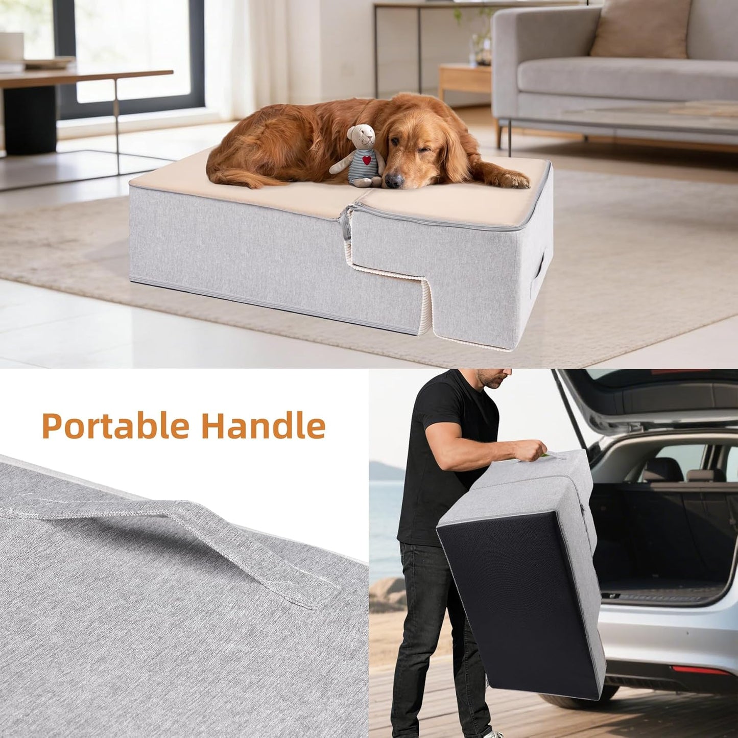 Dog Stairs for Small Dogs, 13.5" H, 3-Step Pet Steps for Couch Sofa and Chair, Non-Slip Balanced Pet Ramp for Medium Cats,Indoor Dog Ladder, Grey
