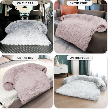 Calming Dog Bed Fluffy Plush Dog Mat for Furniture Protector with Removable Washable Cover for Large Medium Small Dogs and Cats (Large, Light Grey)