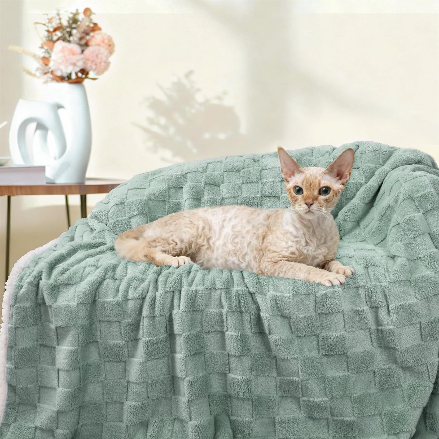 Luciphia Waterproof Dog Blanket, Leakproof Small Pet Blanket for Couch Sofa Bed Furniture Cover Protector, Washable Soft Sherpa Fleece with 3D Jacquard, Cozy Calming Reversible, Gray White, 40"x28"