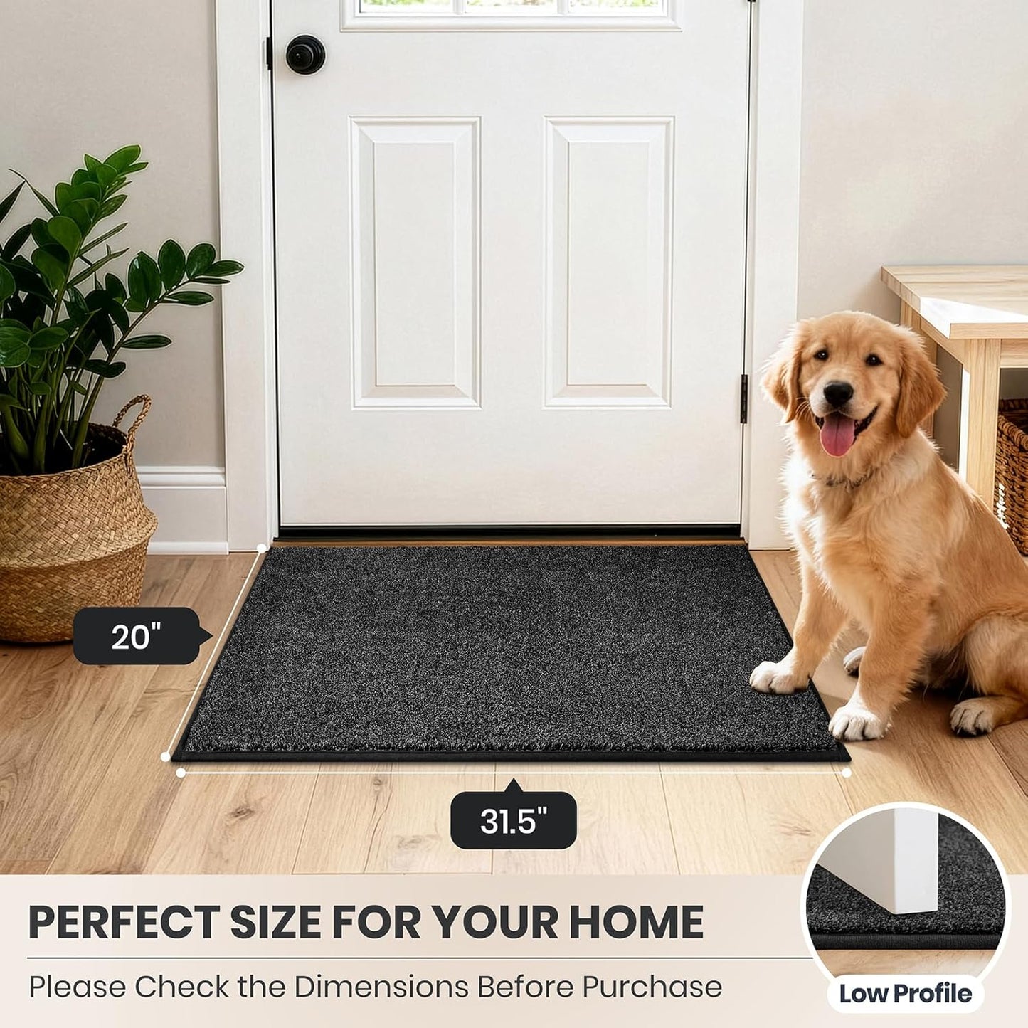 PURRUGS Dirt Trapping Door Mat 20" x 31.5", Non-Slip Machine Washable Entryway Rug, Dog Doormat, Indoor Front Door Mat, Super Absorbent Entry Rug for Muddy Shoes & Paws, Bluish Grey-Black