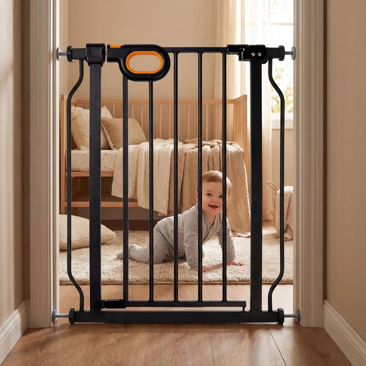 Baby Gates Extra Wide for Large Opennings with Door Pressure Mounted 90.6-95.2 Inch Extra Wide Baby Gate Dog gate for Doorways Indoor Metal Gate No Drilling with Walk-Through Door,White