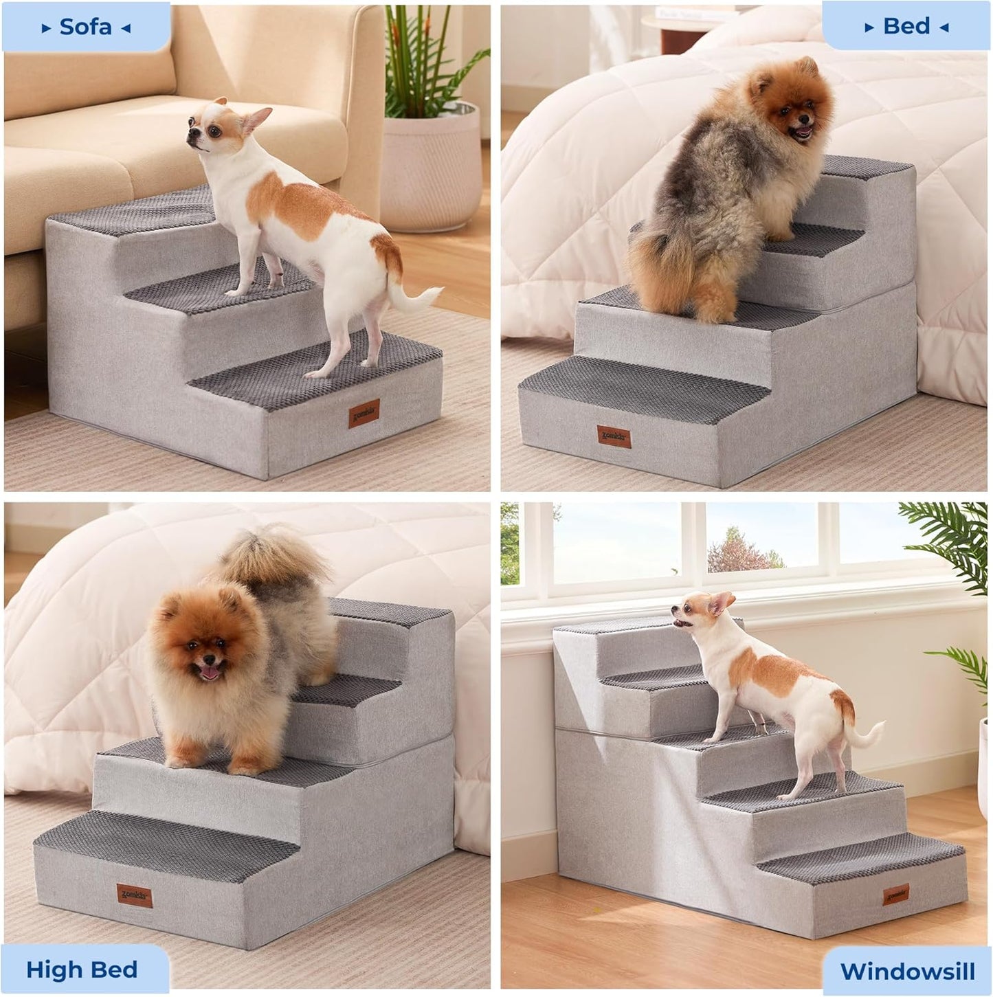 ZOMISIA Dog Ramp for Large Dogs - 24"H 5-Step Pet Stairs for High Beds with Tunnel, 2-in-1 Design with Zippers, Suitable for Indoor Cat Ladders with Non-Slip Bottom, Beige