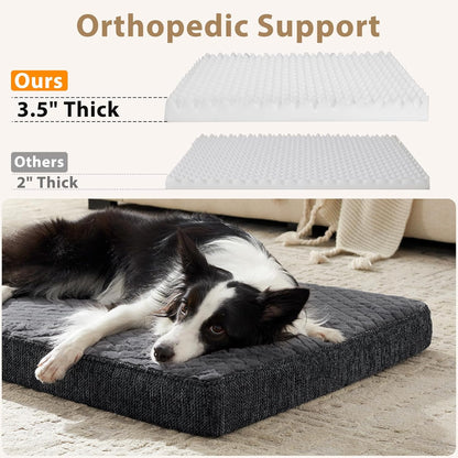 JOEJOY XL Dog Beds Large Sized Dog, Orthopedic Big Dogs Crate Bed with Washable Removable Cover, Extra Thick Egg-Crate Memory Foam Pet Beds up to 80 lbs, Grey, 41"x27"